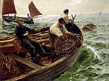Charles Robertson Paintings - Lands End Crabbers by Charles Napier Hemy